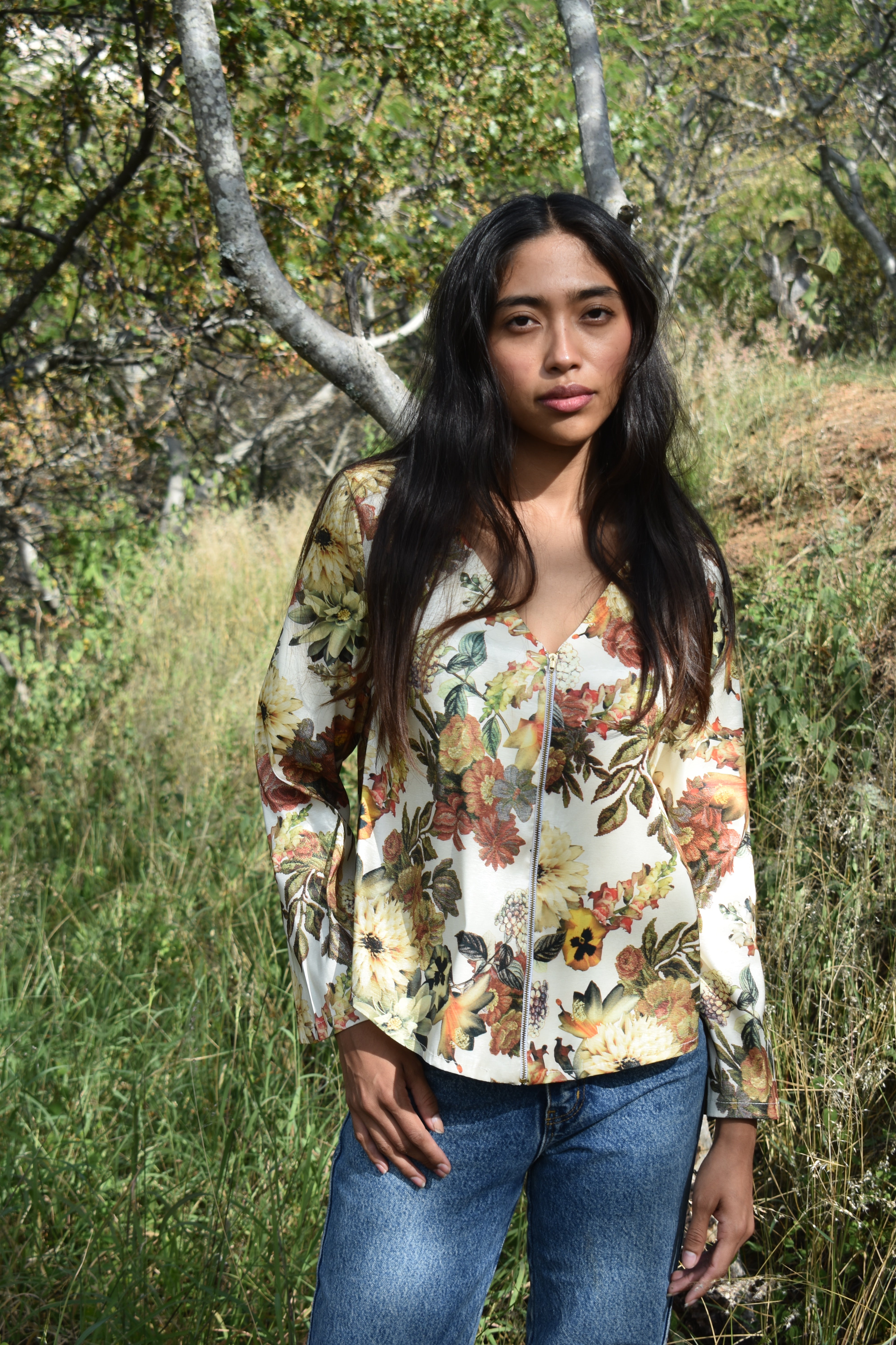 Maxine Blouse in Satin Fall Floral