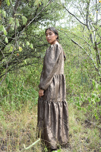 Jasmine Dress in Brown Brocade