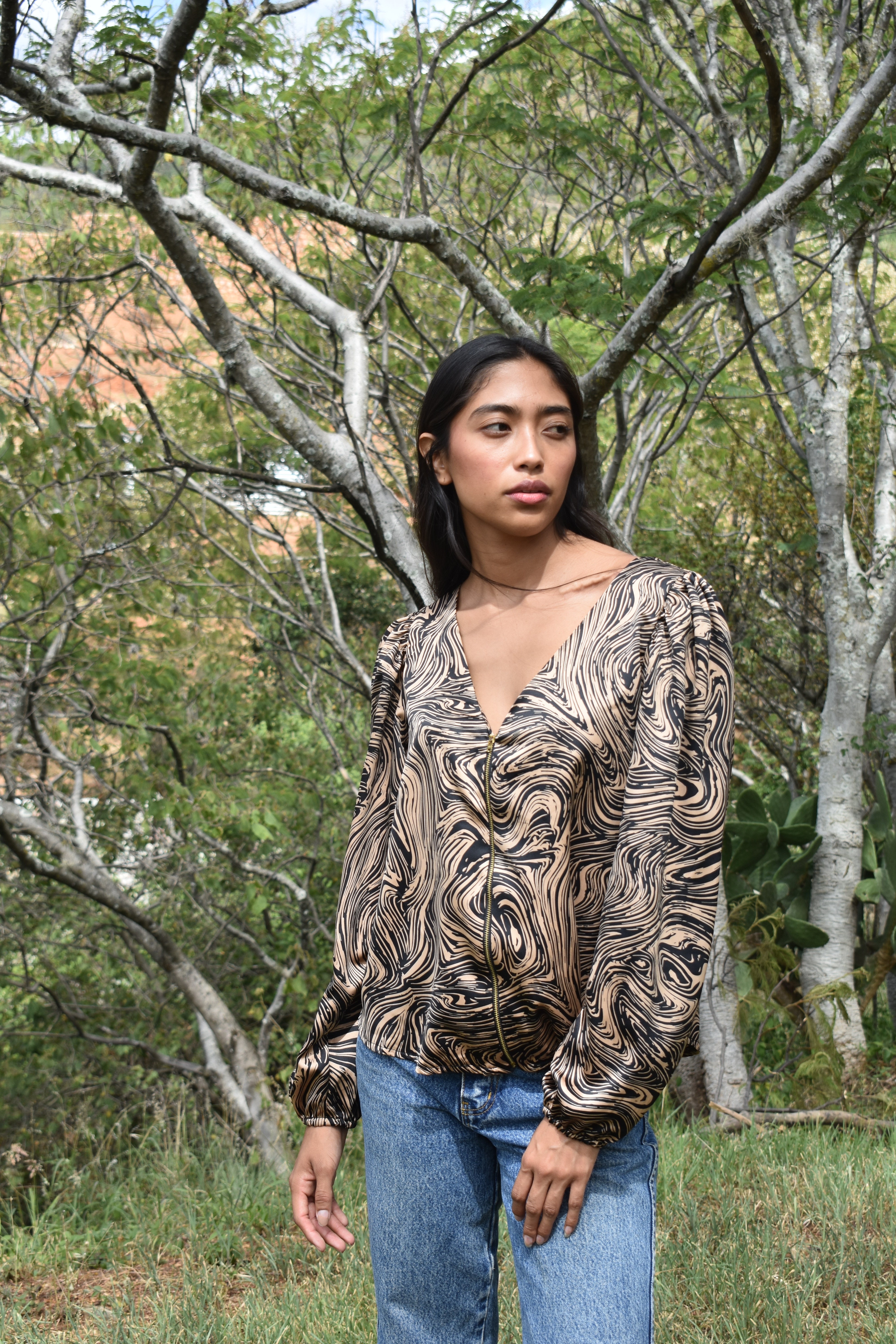 Maxine Blouse in Satin Fall Floral