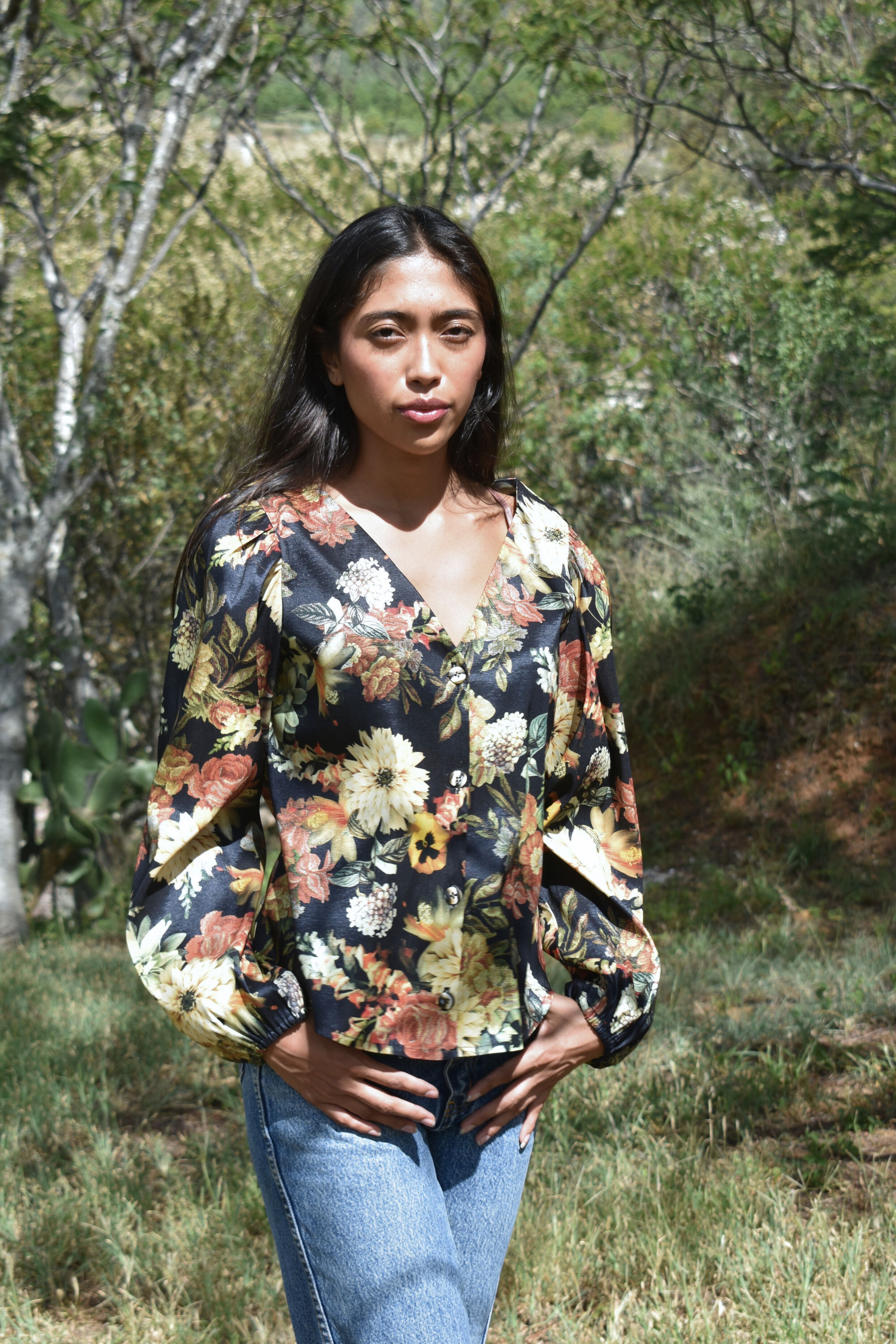 Victoria Blouse in Satin Fall Floral