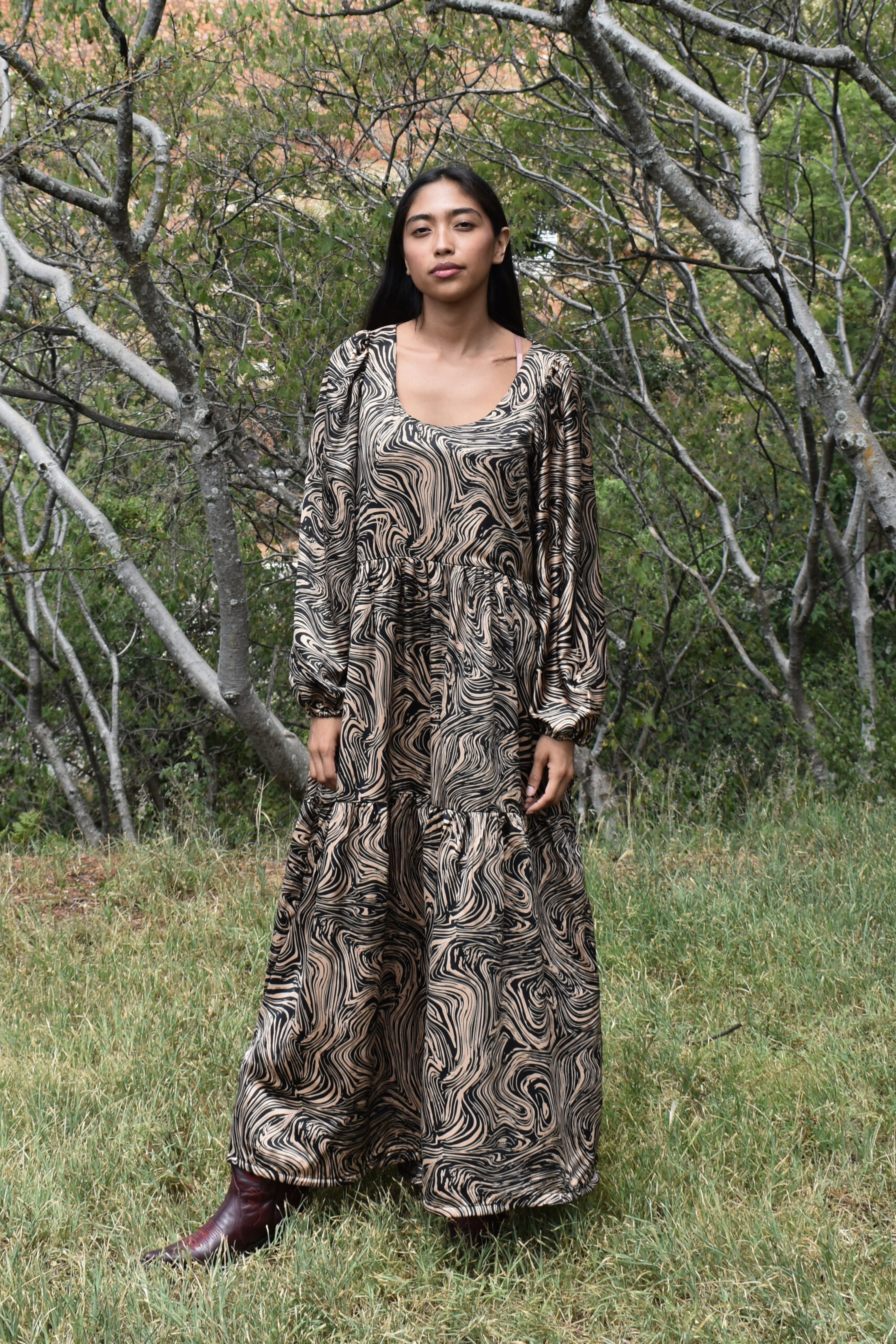 Jasmine Dress in Satin Swirl