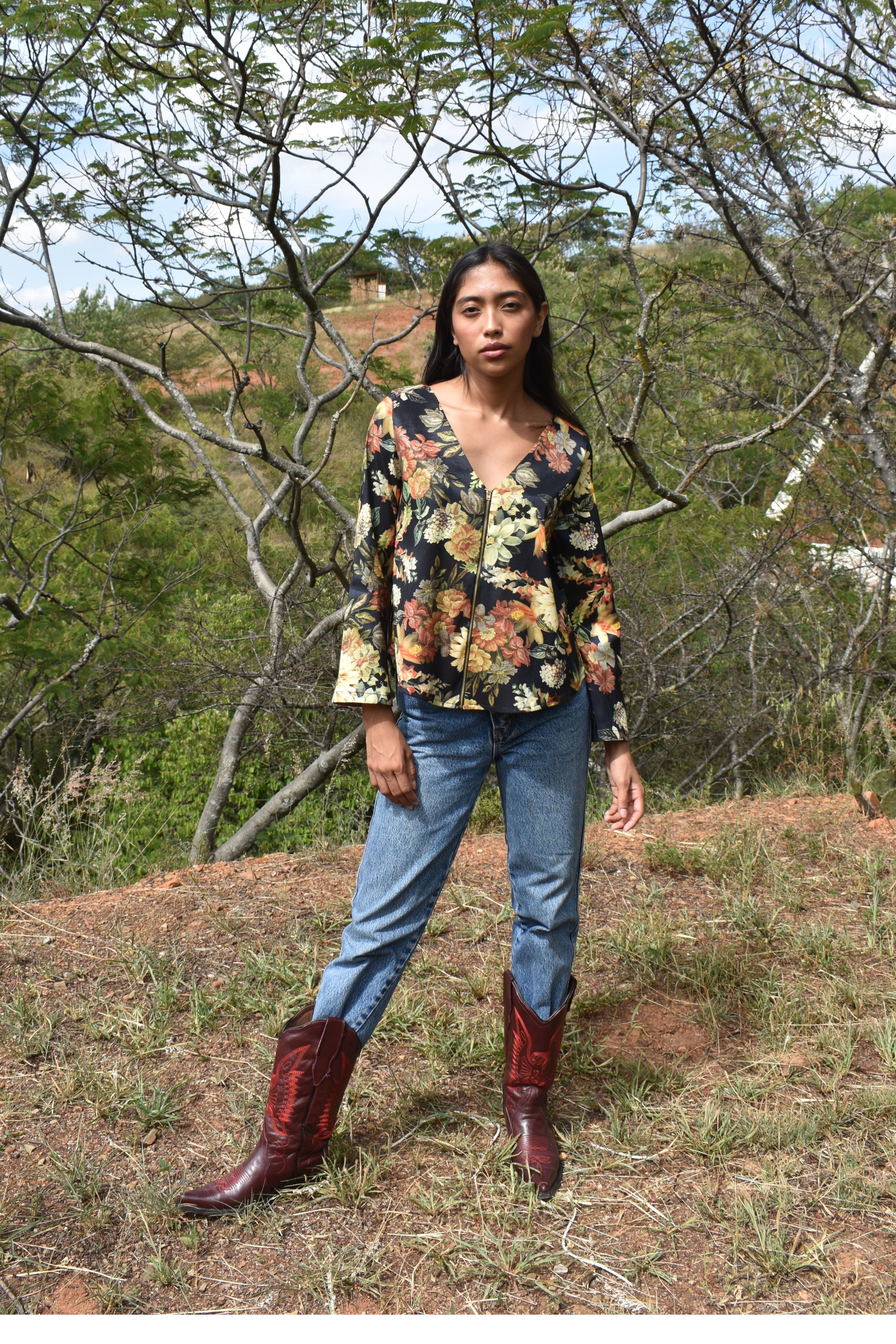 Maxine Blouse in Satin Fall Floral