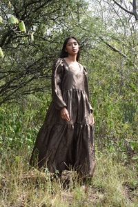 Jasmine Dress in Brown Brocade