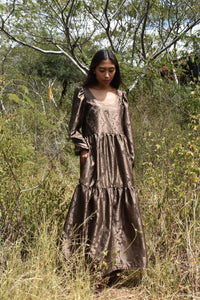 Jasmine Dress in Brown Brocade