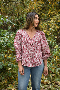 Victoria Blouse in Red Floral