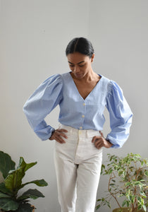Victoria Blouse in Blue Gingham