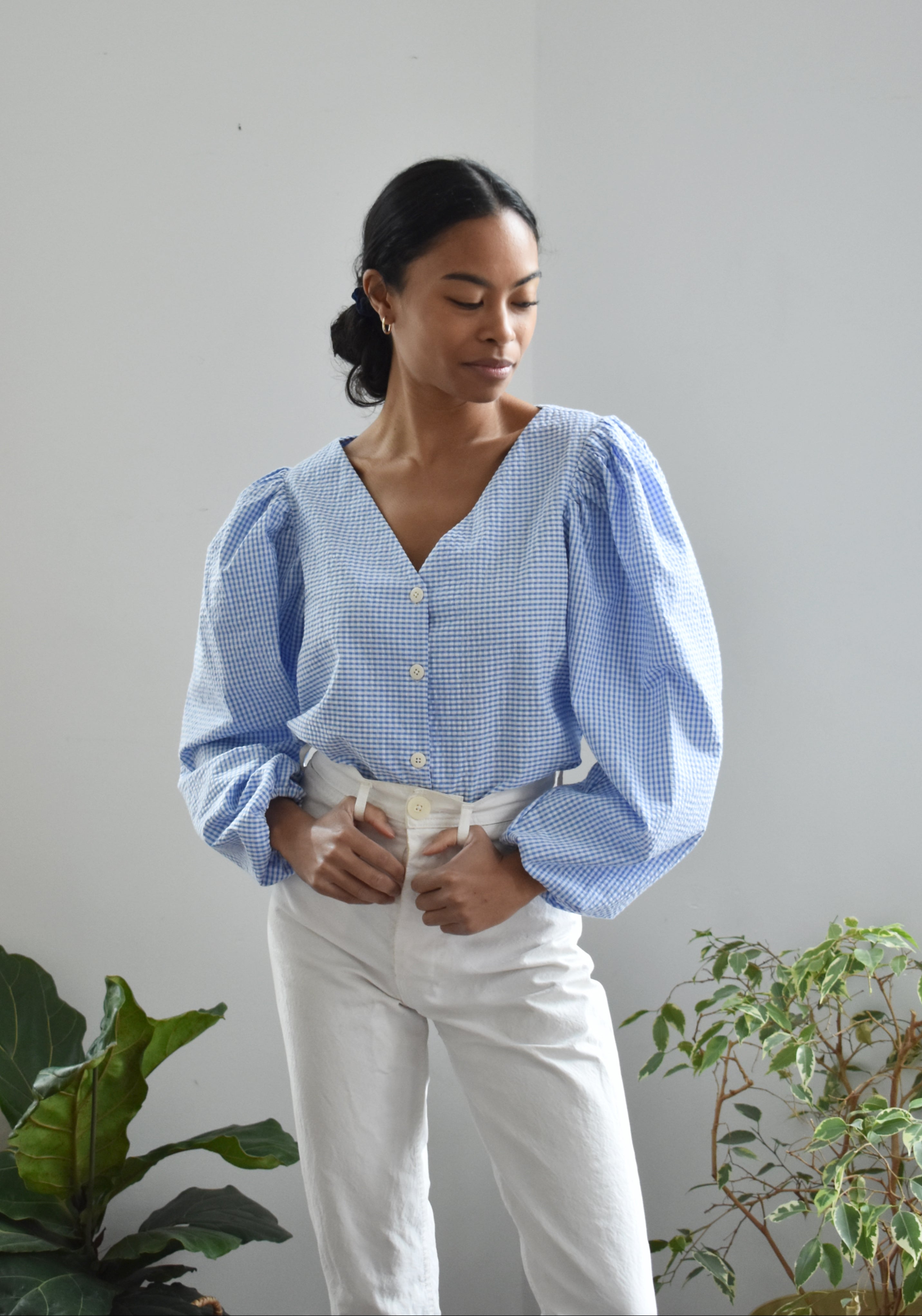 Victoria Blouse in Blue Gingham